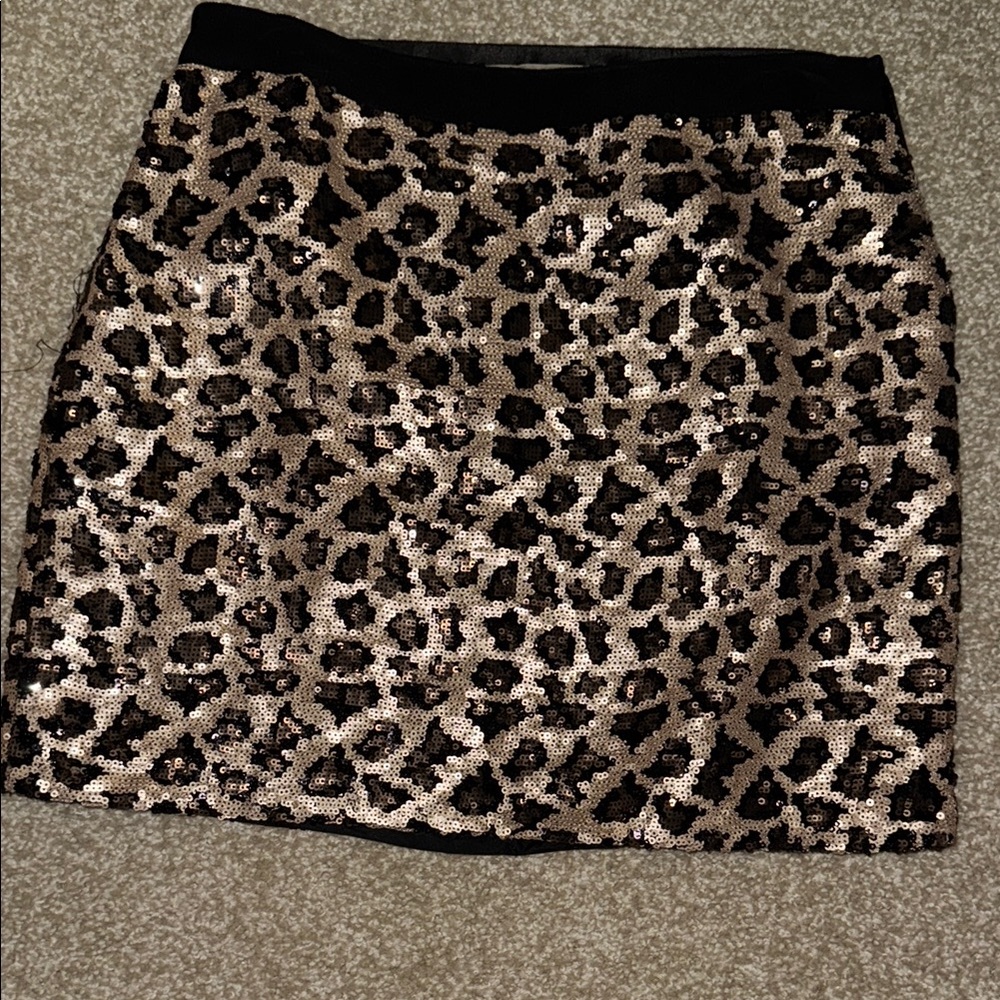 Leopard Print Sequin Skirt